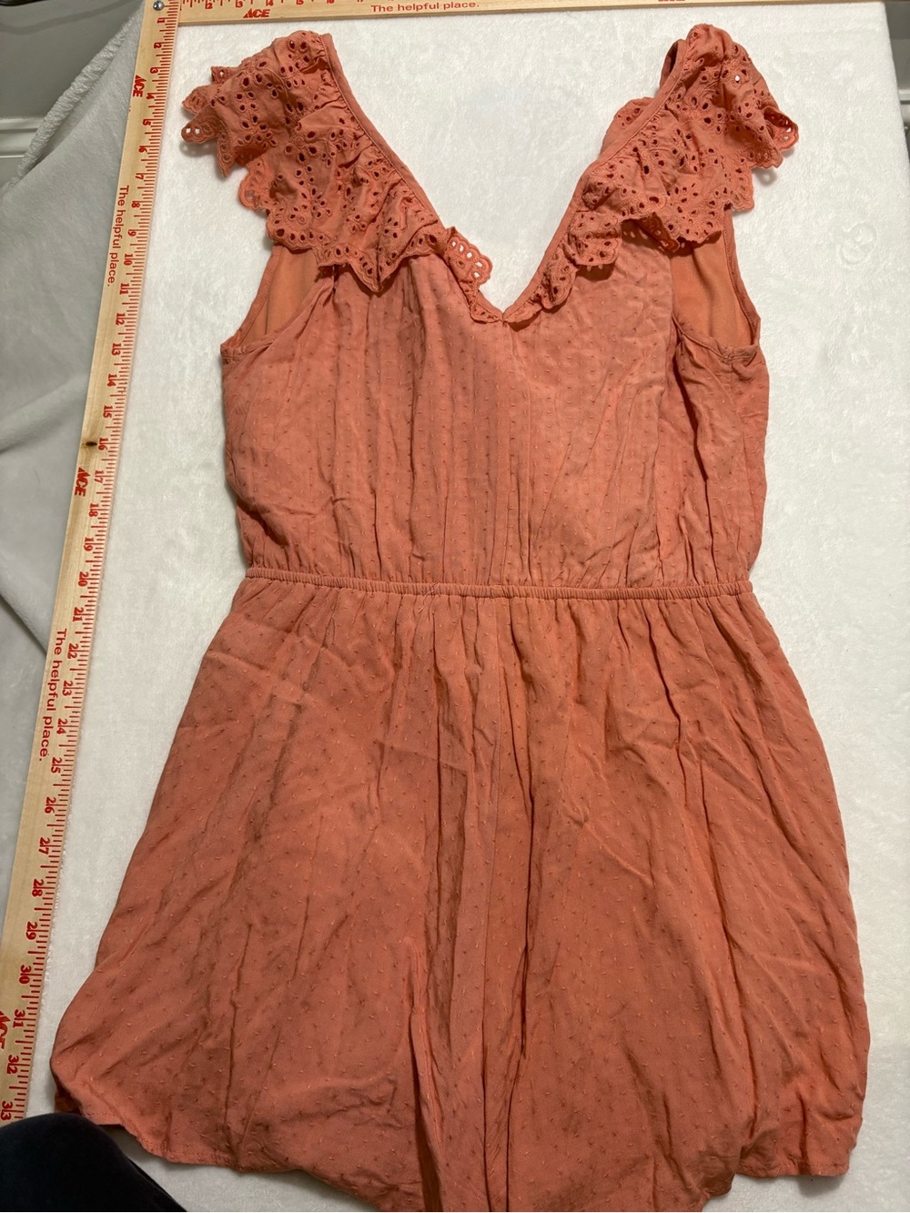 Allie Rose Rust Eyelet Ruffle V-Neck Romper - Picture 2 of 8